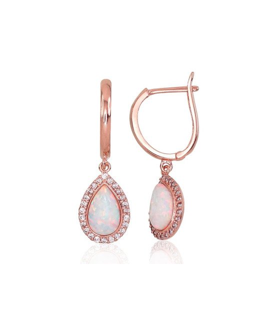 Auksiniai auskarai ant cilindrinės spynos, Raudonas Auksas 585°, Cirkonai, Opalitas