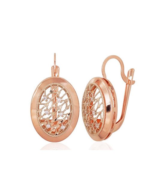 Zelta auskari ar 'angļu' slēdzēju, Sarkanais/Baltais Zelts 585°, Cirkoni