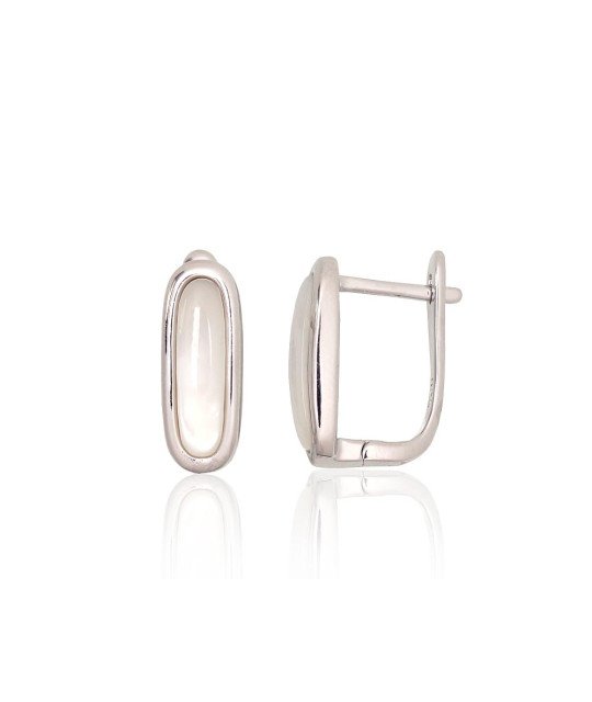 Silver earrings with 'english' lock, Silver 925°, Rhodium (Plating), Mother-of-pearl