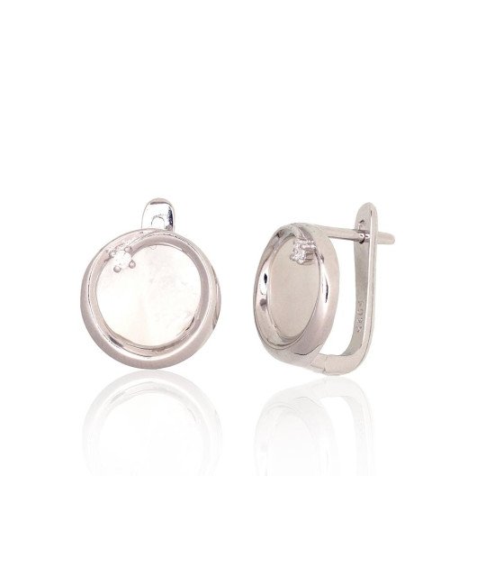 Silver earrings with 'english' lock, Silver 925°, Rhodium (Plating), Zirkons, Mother-of-pearl