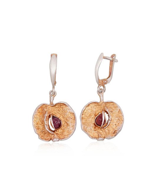 Silver earrings with 'english' lock, Silver 925°, oxide (Plating), Garnet