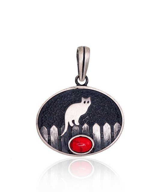 Silver pendant, Silver 925°, oxide (Plating), Coral (Imitation)