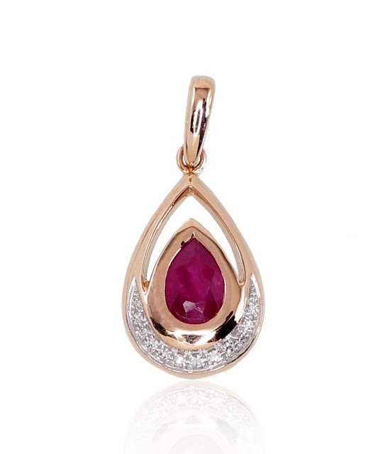 Gold pendant, Red Gold 585°, Rhodium (Plating), Diamonds, Ruby