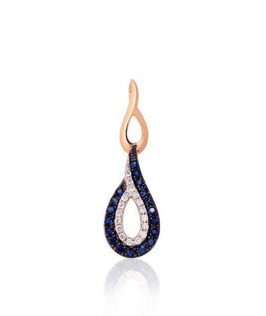 Gold pendant, Red Gold 585°, Rhodium (Plating), Diamonds, Sapphire
