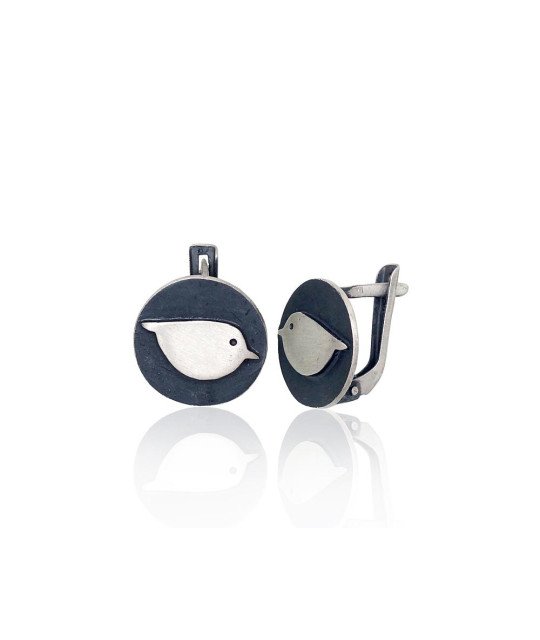 Sidabriniai auskarai ant cilindrinės spynos, Sidabras 925°, oksidas (padengti)