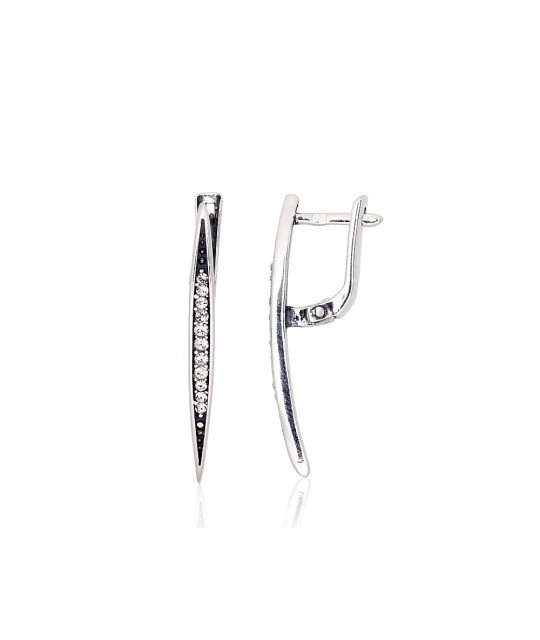 Silver earrings with 'english' lock, Silver 925°, oxide (Plating), Zirkons