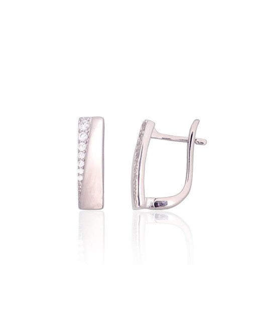 Silver earrings with 'english' lock, Silver 925°, Rhodium (Plating), Zirkons