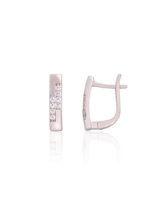 Silver earrings with 'english' lock, Silver 925°, Rhodium (Plating), Zirkons