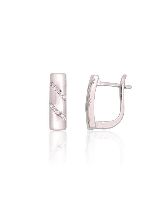 Silver earrings with 'english' lock, Silver 925°, Rhodium (Plating), Zirkons