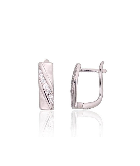 Silver earrings with 'english' lock, Silver 925°, Rhodium (Plating), Zirkons