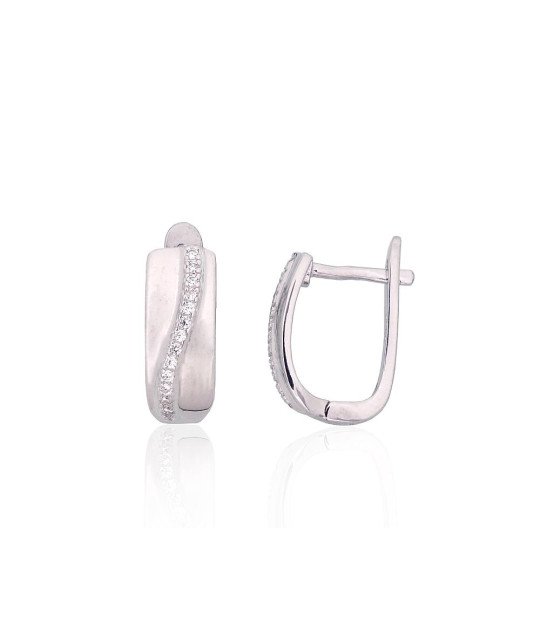 Silver earrings with 'english' lock, Silver 925°, Rhodium (Plating), Zirkons