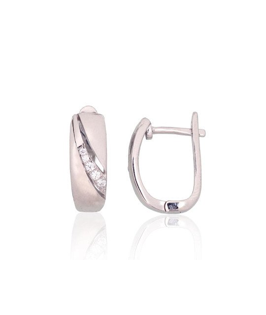Silver earrings with 'english' lock, Silver 925°, Rhodium (Plating), Zirkons