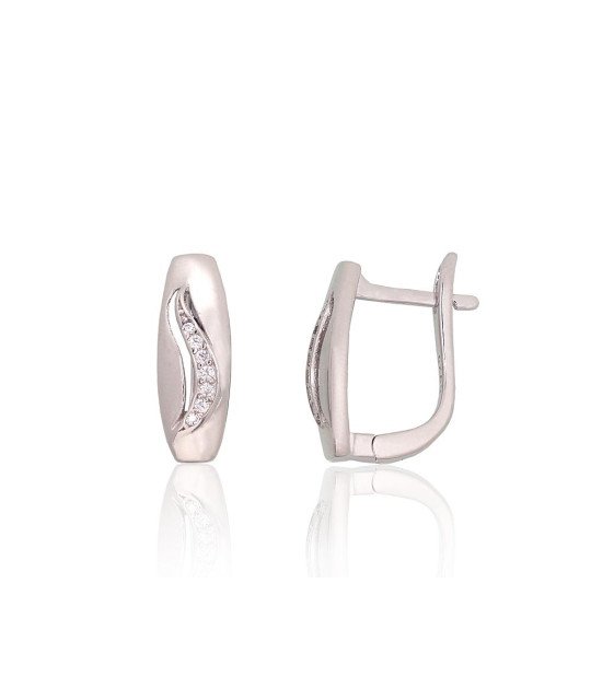Silver earrings with 'english' lock, Silver 925°, Rhodium (Plating), Zirkons