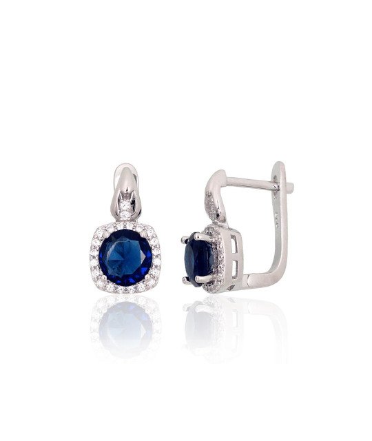 Silver earrings with 'english' lock, Silver 925°, Rhodium (Plating), Zirkons
