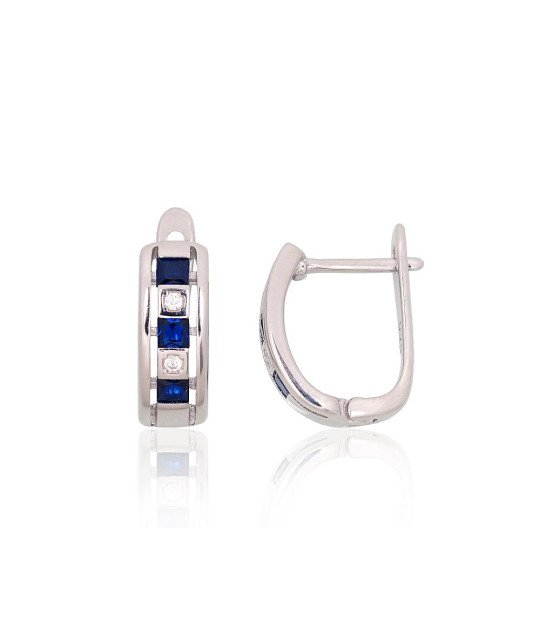 Silver earrings with 'english' lock, Silver 925°, Rhodium (Plating), Zirkons