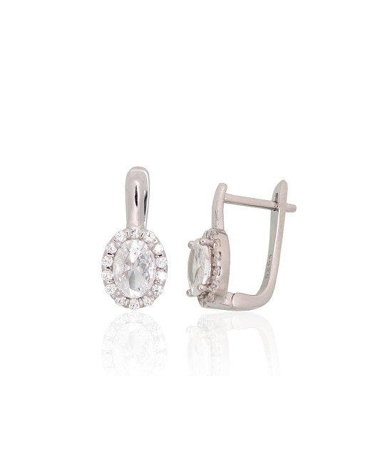 Silver earrings with 'english' lock, Silver 925°, Rhodium (Plating), Zirkons