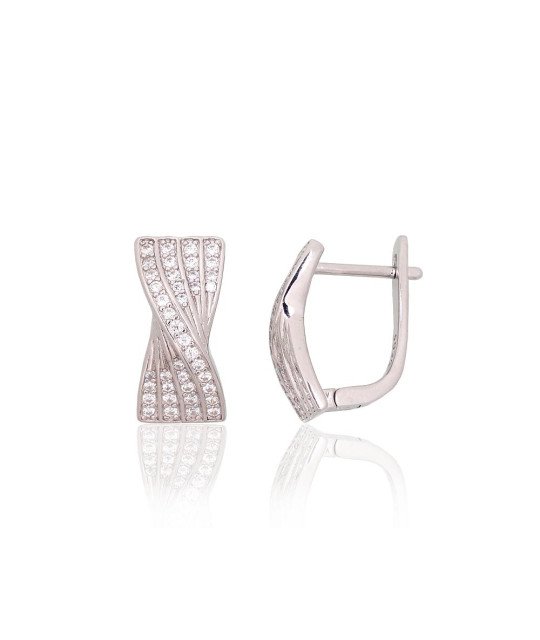 Silver earrings with 'english' lock, Silver 925°, Rhodium (Plating), Zirkons