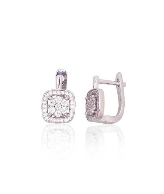 Silver earrings with 'english' lock, Silver 925°, Rhodium (Plating), Zirkons