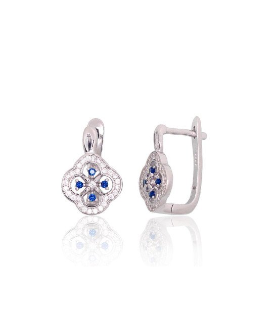 Silver earrings with 'english' lock, Silver 925°, Rhodium (Plating), Zirkons