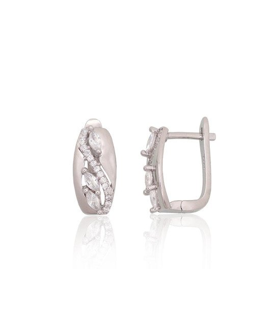 Silver earrings with 'english' lock, Silver 925°, Rhodium (Plating), Zirkons