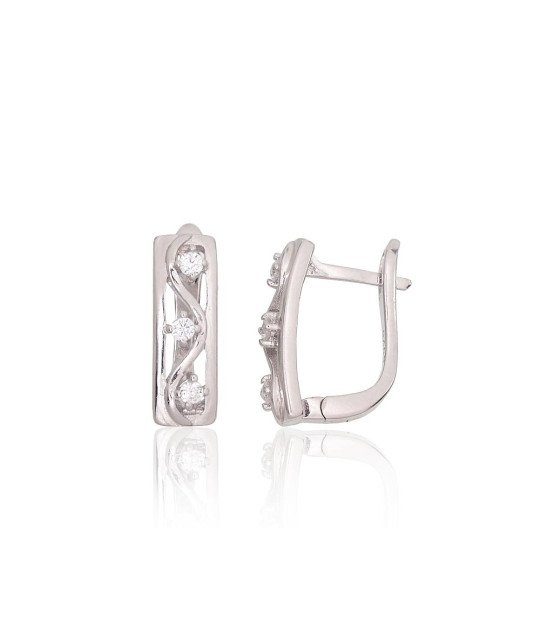 Silver earrings with 'english' lock, Silver 925°, Rhodium (Plating), Zirkons