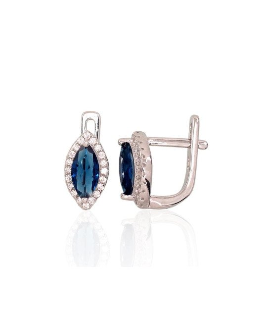 Silver earrings with 'english' lock, Silver 925°, Rhodium (Plating), Zirkons