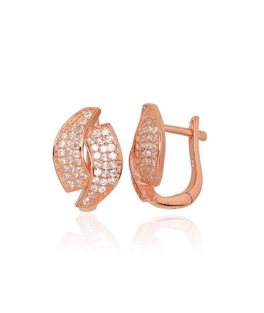 Silver earrings with 'english' lock, Silver 925°, red gold (Plating), Zirkons