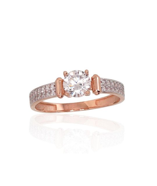 Gold ring, Red Gold 585°, Rhodium (Plating), Zirkons