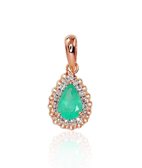 Gold pendant, Red Gold 585°, Rhodium (Plating), Diamonds, Emerald