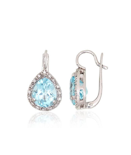 Silver earrings, Silver 925°, Rhodium (Plating), Zirkons, Sky Blue Topaz