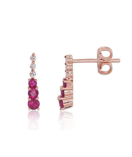 Zelta auskari-puseti, Sarkanais Zelts 585°, Briljanti, Rubīns