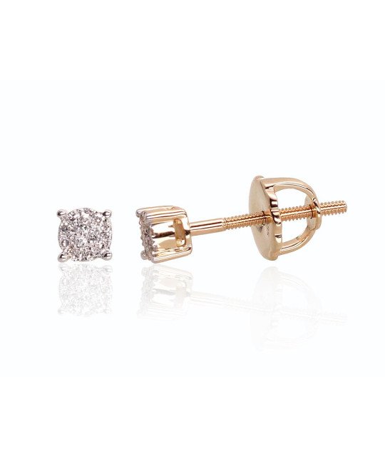 Gold screw studs earrings, Yellow Gold 585°, Rhodium (Plating), Diamonds