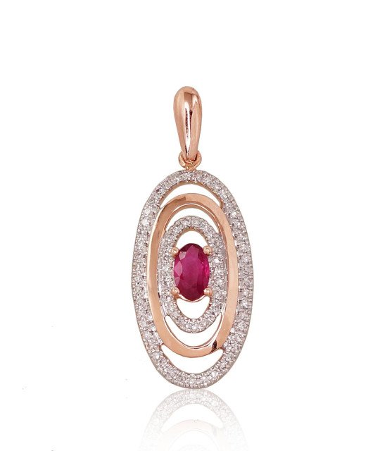 Золотой кулон, Красное Золото 585°, родий (покрытие), Бриллианты, Рубин
