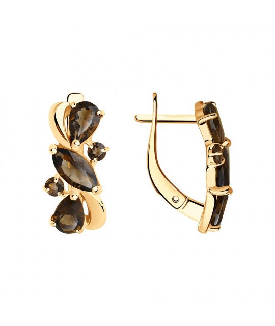Apzeltīta sudraba auskari SOKOLOV ar rauchtopāzu