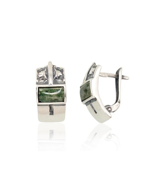 Silver earrings with 'english' lock, Silver 925°, oxide (Plating), Jadeite