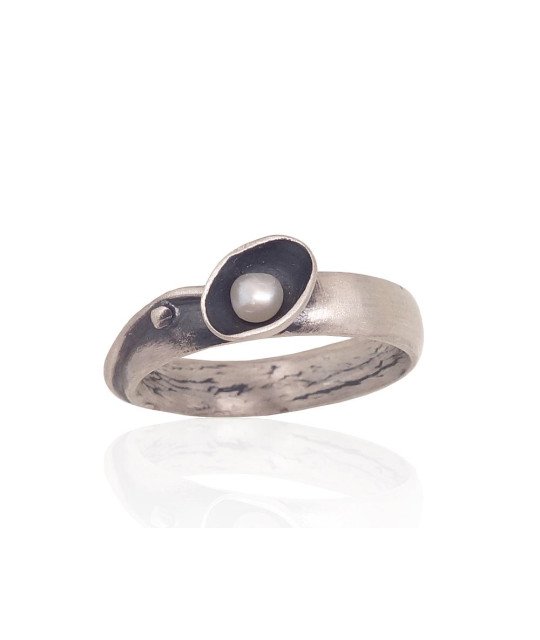 Серебряное кольцо, Серебро 925°, оксид (покрытие), Жемчуг