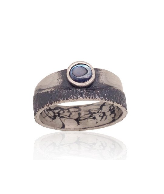 Silver ring, Silver 925°, oxide (Plating), Mother-of-pearl