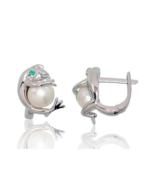 'Inglise' sulguriga hõbekõrverõngad, Hõbe 925°, roodium (kate), Tsirkonid, Pärlitest