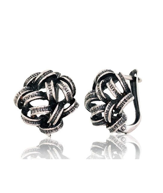 Silver earrings with 'english' lock, Silver 925°, oxide (Plating)