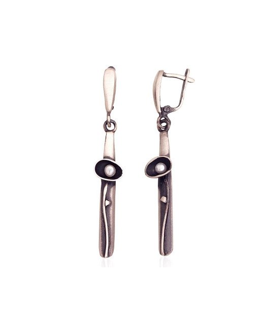 Sudraba auskari, Sudrabs 925°, oksids (pārklājums), Pērles