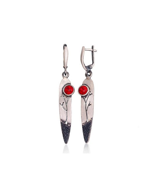Silver earrings, Silver 925°, oxide (Plating), Coral (Imitation)
