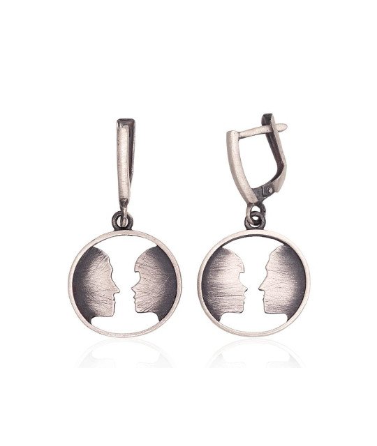 Silver earrings with 'english' lock, Silver 925°, oxide (Plating)