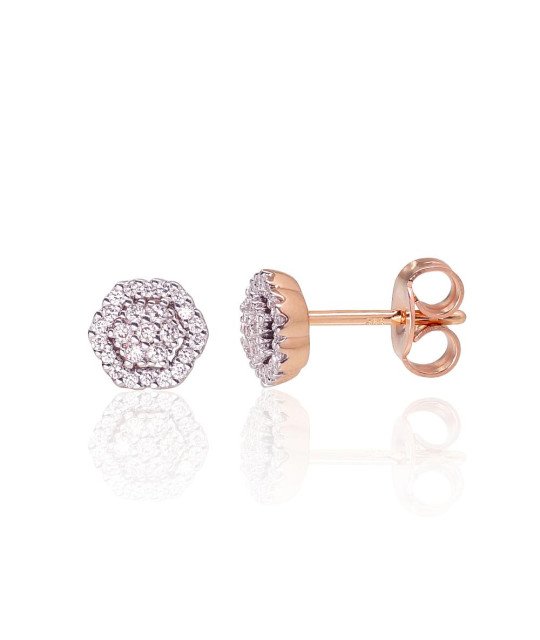 Gold classic studs earrings, Red Gold 585°, Rhodium (Plating), Diamonds