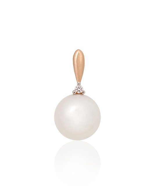Gold pendant, Red Gold 585°, Rhodium (Plating), Diamonds, Fresh-water Pearl