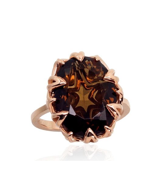 Gold ring, Red Gold 585°, Smoky Quarz (synt.)