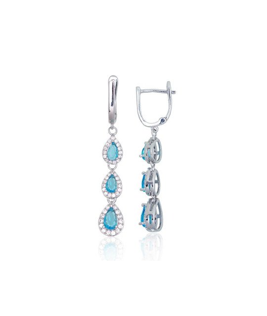 Silver earrings with 'english' lock, Silver 925°, Rhodium (Plating), Zirkons