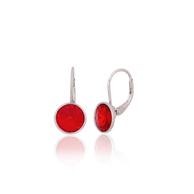 Silver earrings with 'english' lock, Silver 925°, Rhodium (Plating), Crystals