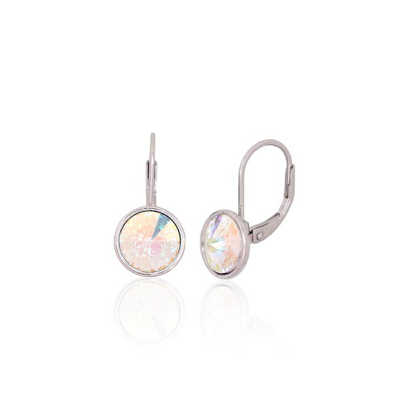 Silver earrings with 'english' lock, Silver 925°, Rhodium (Plating), Crystals