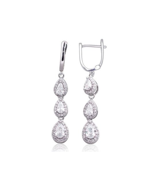 Silver earrings with 'english' lock, Silver 925°, Rhodium (Plating), Zirkons