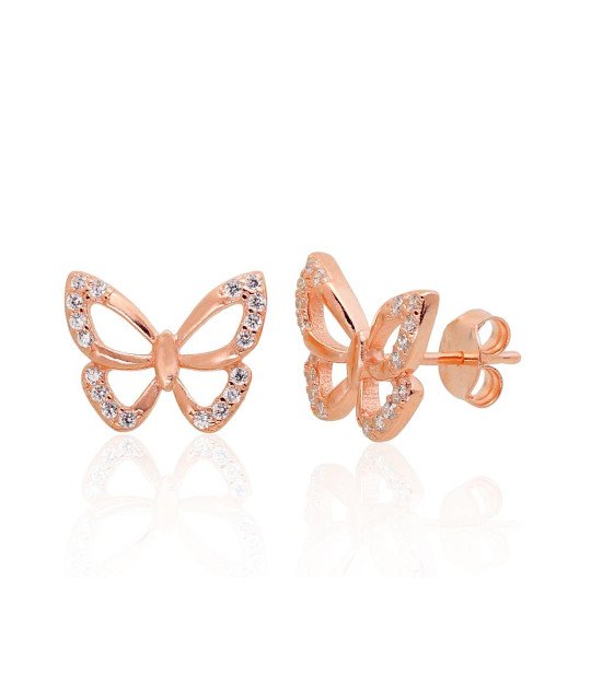 Silver stud earrings, Silver 925°, red gold (Plating), Zirkons